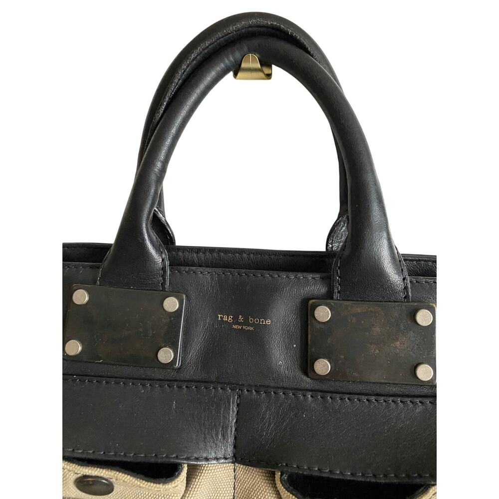 rag & bone Women’s Khaki Canvas Black Leather Small Pilot Satchel Crossbody Bag - Picture 2 of 15